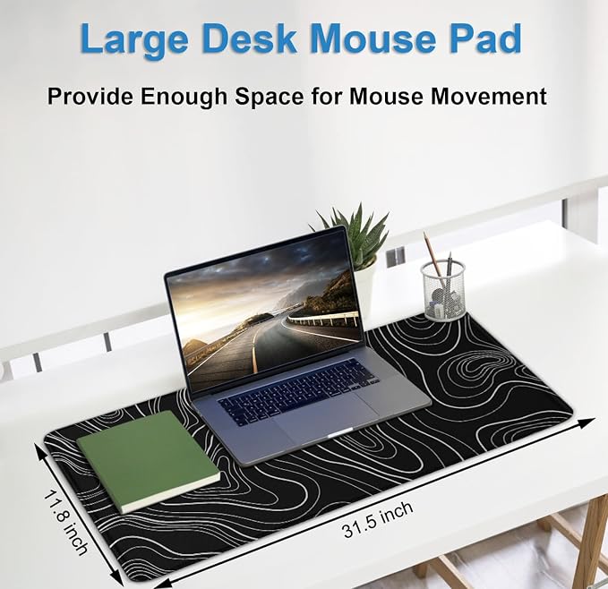 Extra Large Gaming Mouse Pad 31.5 x 11.8 in, Waterproof Mousepad with Stitched Edges, Premium Microfiber Cloth Surface, Non-Slip Base Keyboard Desk Mat for Home Office Gaming, Black White Lines
