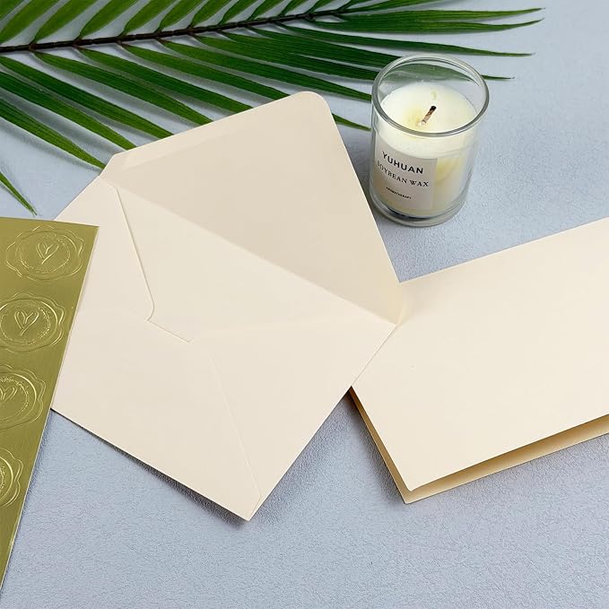 40 Pack Blank Cards and Envelopes 4x6 Cream, A4 Invitation Envelopes | A4 Folded Cardstock and Envelopes for Wedding, Note Card, DIY Greeting Cards,Thank you Cards, Birthday Christmas Invitations