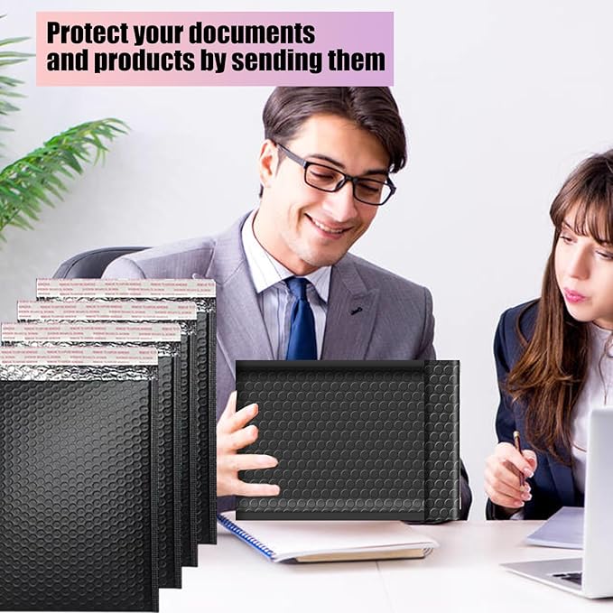 50 PCS Bubble Mailers, Black Poly Padded Envelopes, Waterproof Shipping Bags, Self Seal Cushion Envelopes for Mailing, Shipping, Packing, Small Business, 3 Sizes