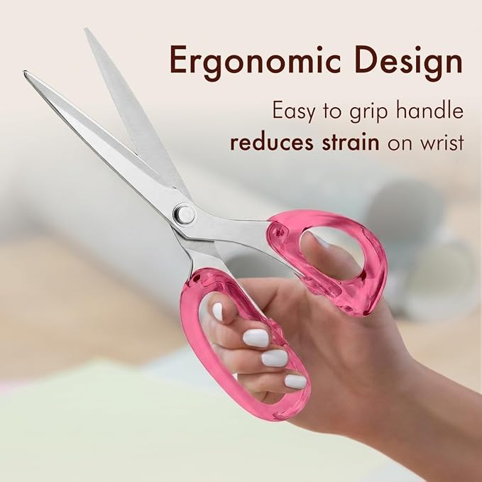 9” Stainless Steel Acrylic Scissors, Pink with Silver Metal | Aesthetic and sharp all purpose scissors, Perfect for sewing, arts, and crafts, Stationery tools for office, and school