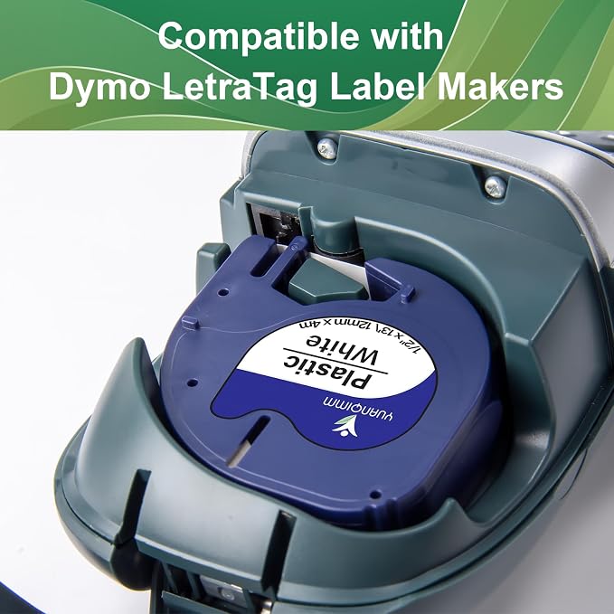 10-Pack 91331 Label Tape Compatible for DYMO Letra Tag White Plastic Refills 91331 S0721660 Black on White Tape for Letra Tag Label Maker LT100H LT100T QX50 Printer, 12mm x 4m, 1/2" x 13'