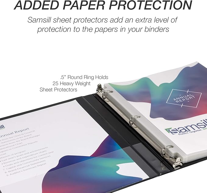 Samsill 24 Pack Durable 0.5 Inch 3 Ring Binders, Round Ring, Clear View Cover for Presentations, Black