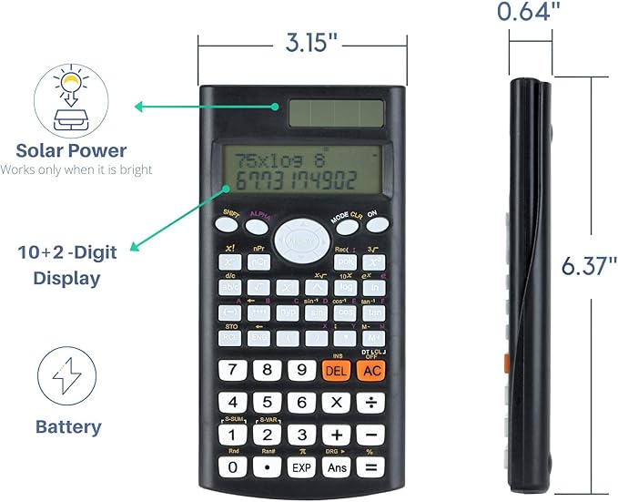 Mr. Pen Scientific Calculator - Solar Powered, 2 Line Display, Fraction & Statistics Calculations for School, College & High School Use (Pack of 2)