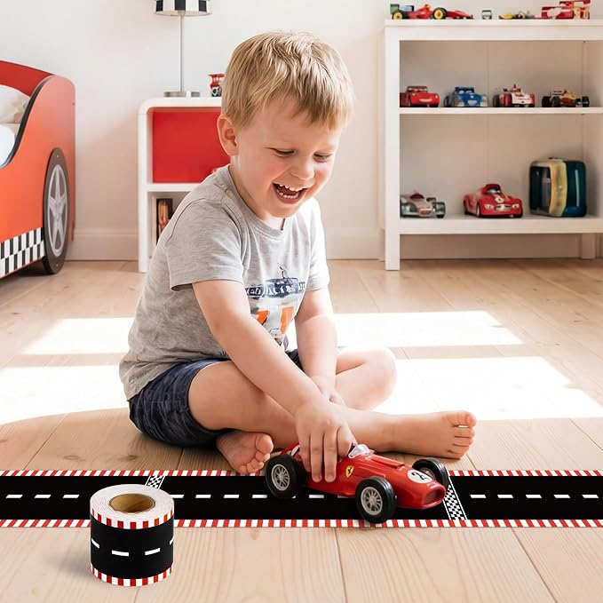 BeYumi Race Track Border Trim - 65ft Back to School Racing Track Straight Rolled Border Trim Road Racing Car Theme Bulletin Board Set School Classroom Office Chalkboard Race Party Holiday Decoration