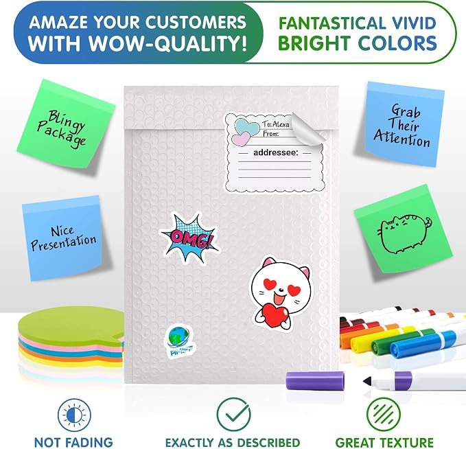 White Poly Bubble Mailers 9.5 x 13.5 Inch. Pack of 1000 Padded Envelopes Waterproof. Self Seal Padded Mailers with Durable Seams. Lightweight Padded Shipping Envelopes for Mailing Fragile Things