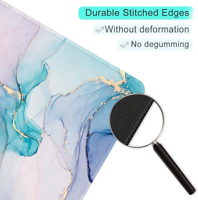 ITNRSIIET Mouse Pad with Stitched Edge Premium Textured Smooth Precise Operation Waterproof Washable Non-Slip Rubber Base Desktop Protection Mat, 10.2×8.3×0.12 inches, Color Textured Marble