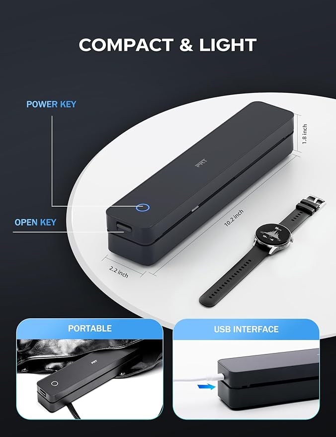 PRT Portable Printer Wireless for Travel, Thermal Inkless Small Bluetooth Mobile Printer, Support 8.5" X 11" US Letter, A4, Compatible with Phone, Laptop for Office, Vehicles, Home Use, 300 DPI, Black