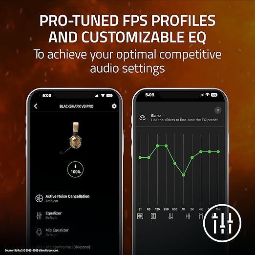 Razer BlackShark V3 Pro Wireless ANC Gaming Headset for PC: Full Band Mic - 50mm Drivers - 2.4 GHz, Bluetooth, USB, 3.5mm - Works with Mac, PS5, Nintendo Switch, Smartphone - Counter-Strike 2 Edition