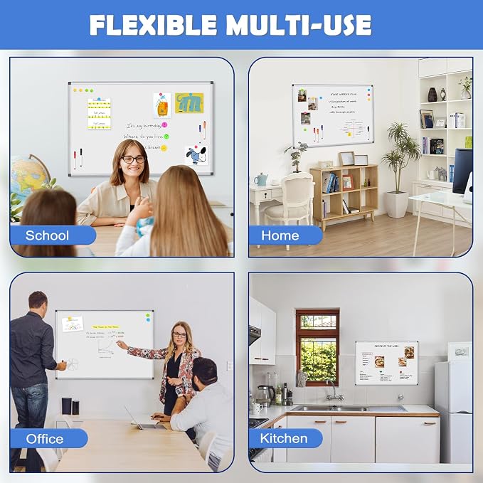 Double-Sided White Board Dry Erase Magnetic Whiteboard Wall 36x24 Silver | Smooth Write & Clean, Durable 11-Layer, Aluminum Frame, Easy Wall Mount & Hanging, Full Kit for Home, Office, School