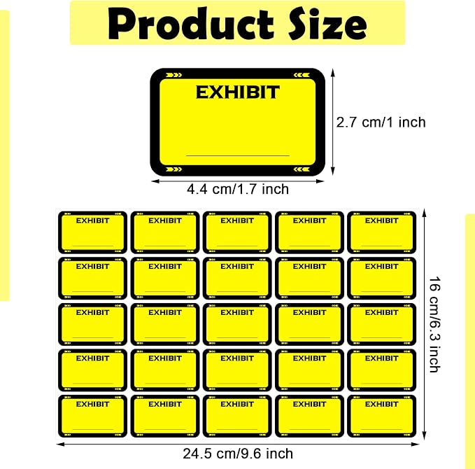 500 Pcs Exhibit Stickers Legal Exhibit Labels 1.65x1 Inches,Yellow | Self adhesive Exhibit Stickers Blank File Folder Tabs for Courts Office Legal Document Folder, Blank Writeable Report Divider