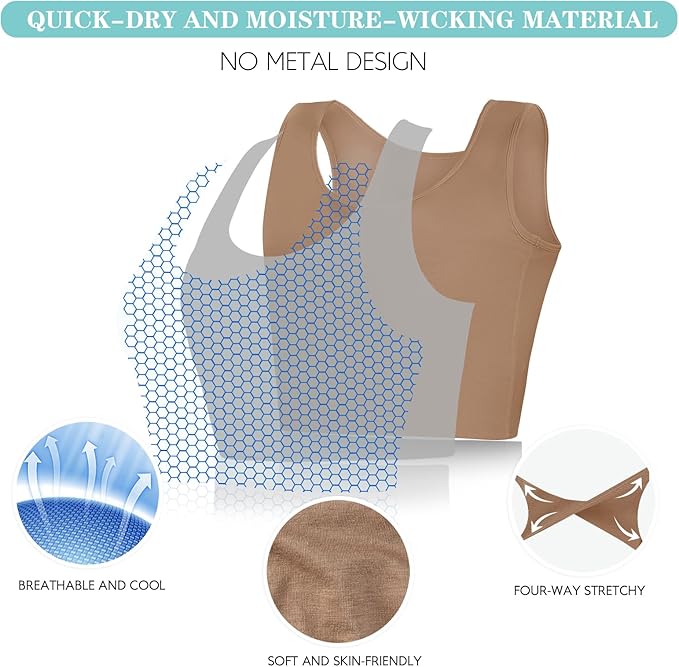 LODAY Women Transgender Tomboy FTM Elastic Chest Binder Bra Pullover Tank Top