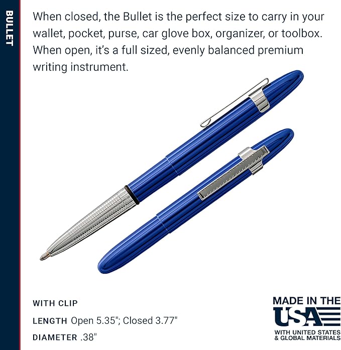 Fisher Space Pen Blue Moon Bullet Pen, Pressurized Ballpoint Pen, Compact Size, Writes Upside Down, Extreme Temperatures, Smooth Black Ink, Medium Point, Pocket Clip, Gift Box, Made in the USA