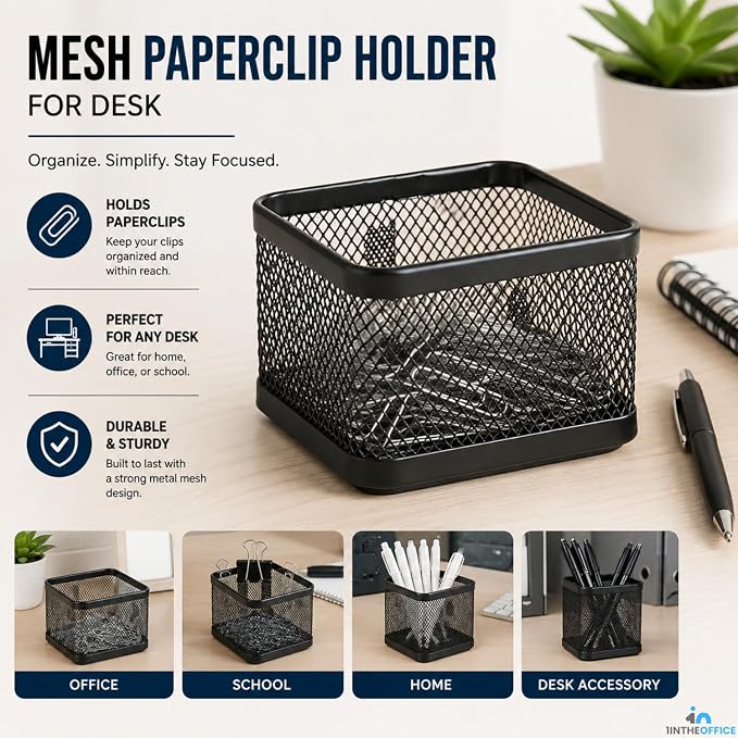 1InTheOffice Mesh Paperclip Holder For desk, Paperclip Holder Desk Accessories Holder (4 Pack)
