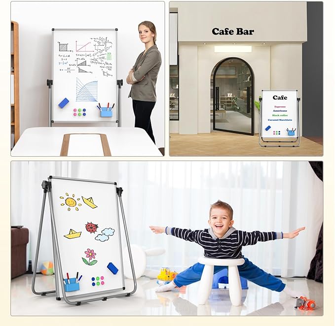 40x28 Whiteboard Easel, Height Adjustable Magnetic Dry Erase Board | Double Sided Magnetic Surface, 40-71 in Height, 360° Rotation, Foldable Aluminum Frame for Home, Office, School and Meetings