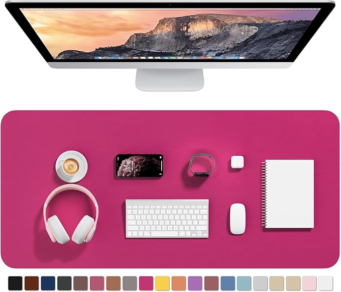 Hsurbtra Desk Pad, 35.5" x 17" PU Leather Desk Mat, XXL Extended Mouse Pad, Waterproof Desktop Blotter Protector, Non-Slip Ultra Thin Large Laptop Keyboard Writing Mat for Office Home, Bright Rose