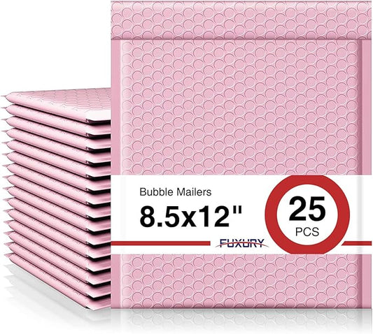 Fuxury Bubble Mailer 8.5x12,Light Pink#2 Poly Bubble Mailers,Self Seal Padded Envelopes,Waterproof Mailing Envelopes,Cushioning Packaging Bags for Books,Clothes, Makeup Supplies 25 Pack