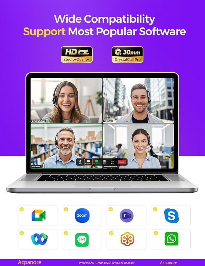 USB Headset with Microphone for PC, Computer Headset with Microphone Noise Canceling Mic for Laptop Call Center Wired Headset with Mic for Work Zoom Skype Teams from Office Home
