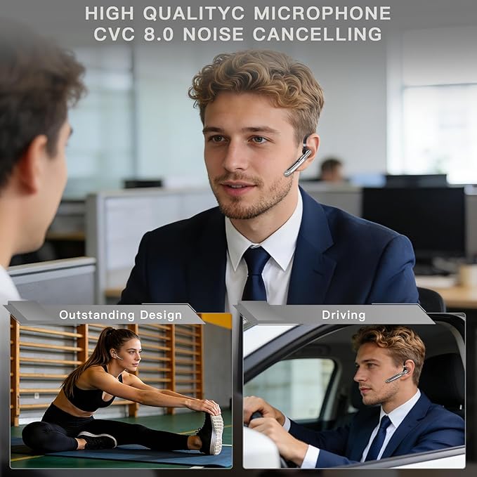 Bluetooth Headset V6.1,100Hrs Talk Time Single-Ear Wireless Earbud,CVC8.0 Noise Cancelling Bluetooth Earpiece,Handsfree Headset with Mic,Driving Headphoone for Trucker, Office, Business