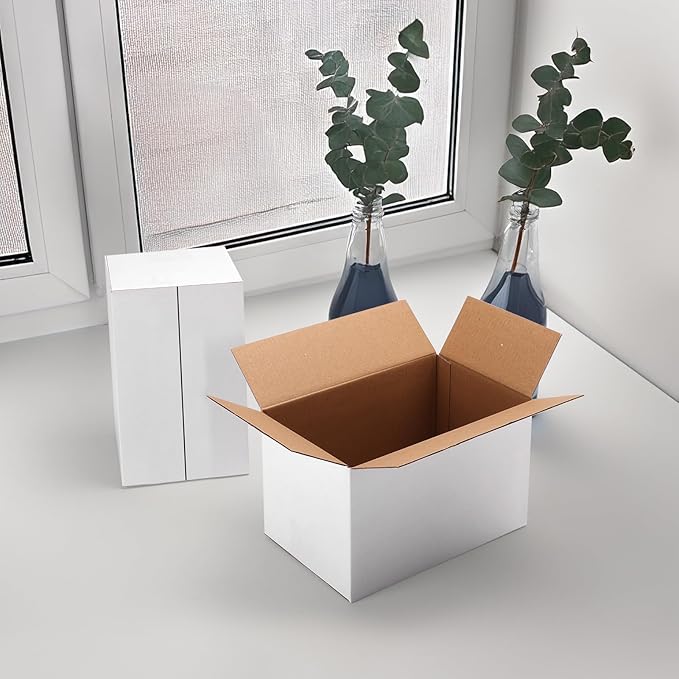 Hoikwo 8x5x5 Shipping Boxes Set of 25, White Corrugated Cardboard Box for Small Business for Packaging Mailing