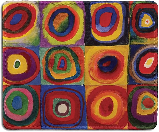 dealzEpic - Art Mouse Pad - Natural Rubber Mousepad with Famous Fine Art Painting of Abstract Art Squares with Concentric Circles by Wassily Kandinsky - Stitched Edges - 9.5x7.9 inches