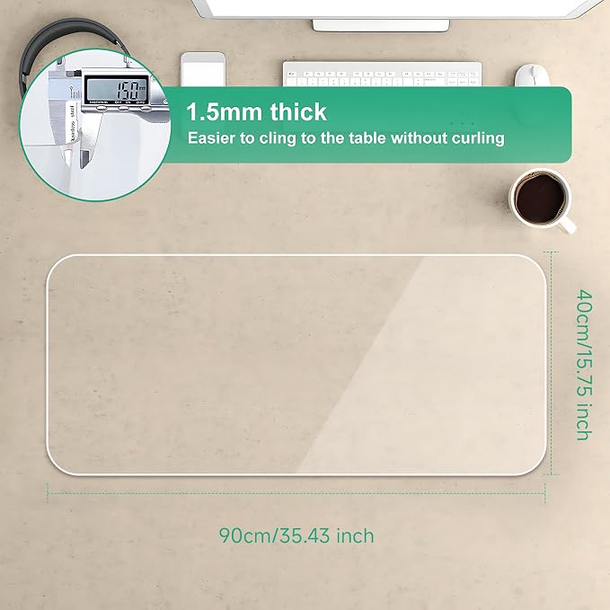 NATRKE Clear Desk Mat Pad, 35.4" X 15.7" Large Transparent Desk Protector, 1.5mm PVC Waterproof Non-Slip Writing Desk Pad Blotter for Desktop Home Office