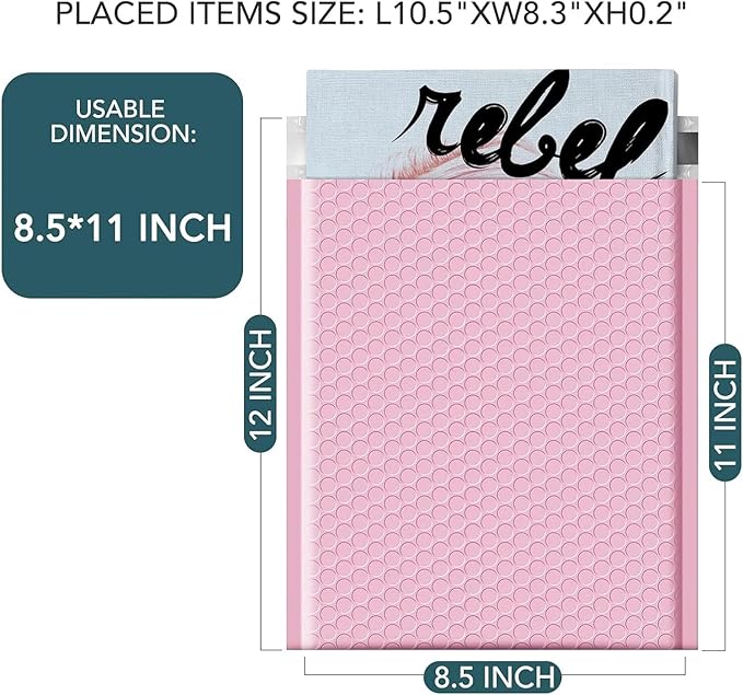 Metronic 500PC Bubble Mailers 8.5X12 Inch Light Pink Waterproof Padded Envelopes Usable Size 8.5x11 Self-Seal Cushioning Bubble Envelopes for Shipping,Jewelry Makeup Supplies, Packaging Bulk