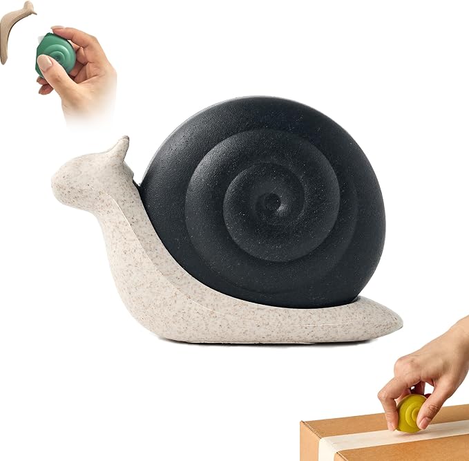 Snail Box Cutter, Cute Mini Package Opener with Ceramic Safety Blade & Magnetic Back, Refillable Utility Knife for Fridge, Desk & Office, Upcycled Wood Gift (Black)