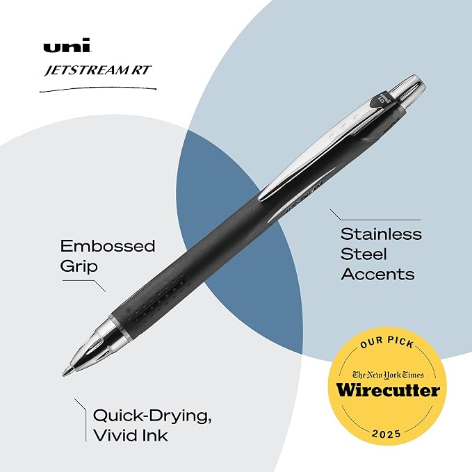 uniball™ Jetstream RT Ballpoint Pens, Black, Blue & Red Ink, 3 Count | 0.7mm Fine Point, Retractable, Smooth Writing, Quick-Drying, Smear-Resistant, uni Super Ink™