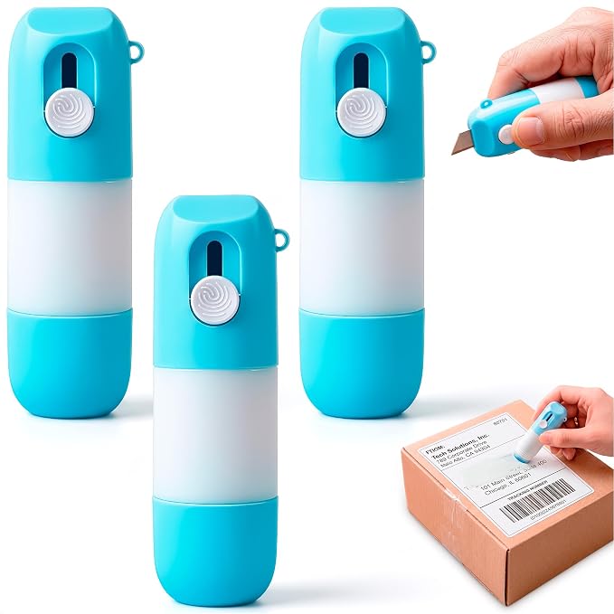 3 Pcs Water-Based Thermal Paper Eraser Pen with Mini Box Cutter Knife - Thermal Label Eraser, Liquid Redacting Marker for Covering Thermal Print on Receipts, Shipping Labels & Bills Privacy Protection