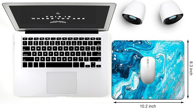 JIKIOU Mouse Pad with Non-Slip Rubber Base, Premium-Textured & Washable Computer Mousepad with Stitched Edges, Mouse Pads for Computers, Laptop, Gaming, Office & Home, 10.2 x 8.3 in Blue Waves