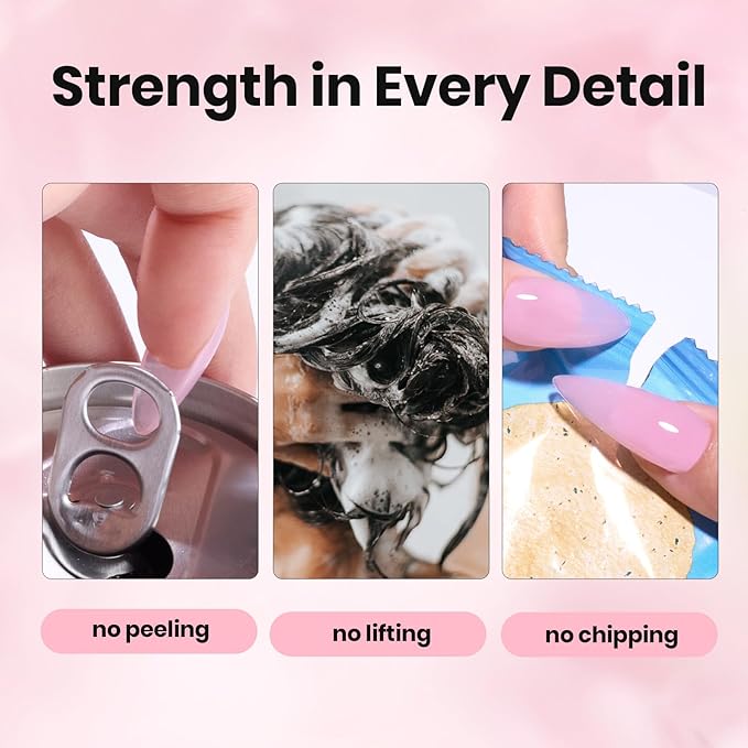 Beetles Hard Gel Nails Kit,3 Colors Clear Nude Pink Sculpted Gel Nail Extension Sculpting High Hardness for Salon Pros Women,Nude Pink & Clear Builder Nail Gel with Medium Oval Tips UV & LED Cured