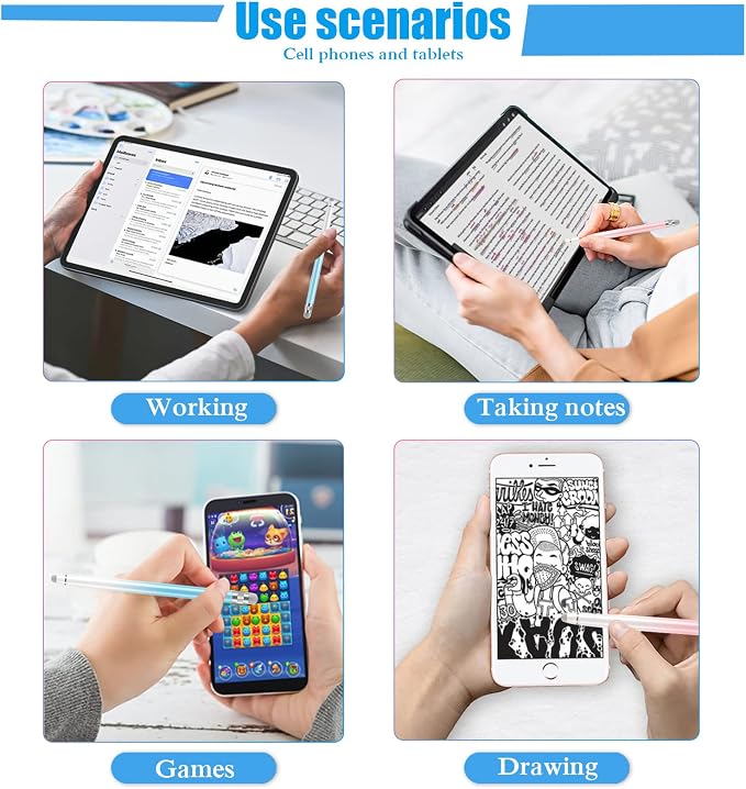 Bopomofo 2PCS Stylus Pen for Touchscreen,High Sensitivity & Precision | Metal Barrel,Fiber Tip,No Charging,Compatible with iPhone iPad Android Microsoft Surface Nintendo Switch Touch Screen