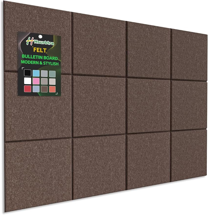 Hsurbtra Large Cork Board for Wall 47 x 36 Inch, 12 Pack Felt Bulletin Notice Board with Pushpins for Office Home School Farmhouse Wall Decor, Brown
