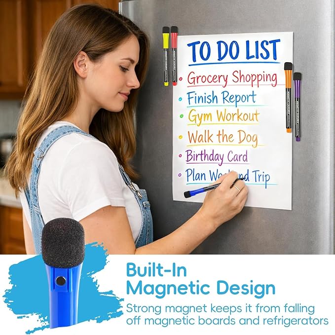 EMART Dry Erase Markers Fine Tip 12 Colors Magnetic White Board Markers | 1-2mm Thin Whiteboard Pens with Eraser Cap Low Odor for School, Classroom, Office, Home, Teacher Must Haves