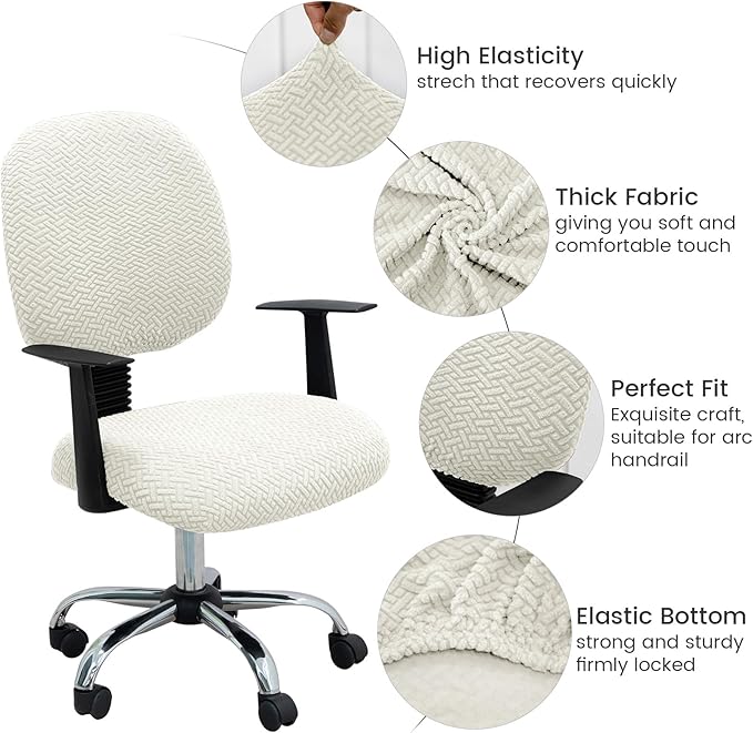 MIFXIN Computer Office Chair Cover Stretch Elastic Slipcover 2 Piece Jacquard Computer Chair Seat Covers Furniture Protector for Office Home, Only Covers, No Chair (White)