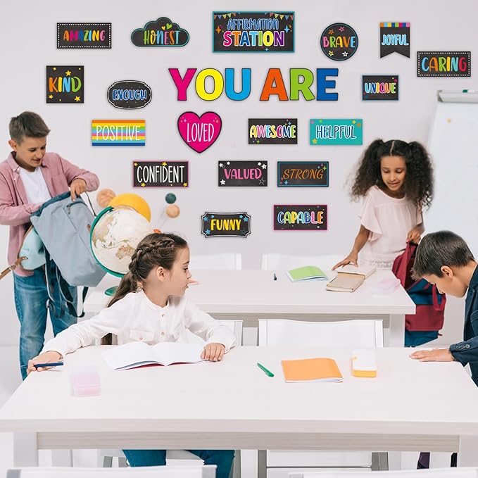 Classroom Affirmation Station Bulletin Board Set Motivational Bulletin Board for Classroom Door Decorations Mental Health Posters Positive Affirmations Cutouts for Teachers School Chart Wall Supplies