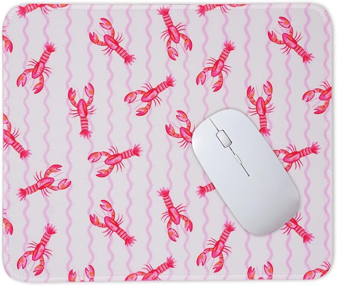Mouse Pad for Desk with Stitched Edge, Premium Cute Washable Mouse Pads. Computer Mousepad with Non-Slip Rubber Base, Mousepads for Laptop, 9.25x7.75x0.12 inch (Crayfish Waves)