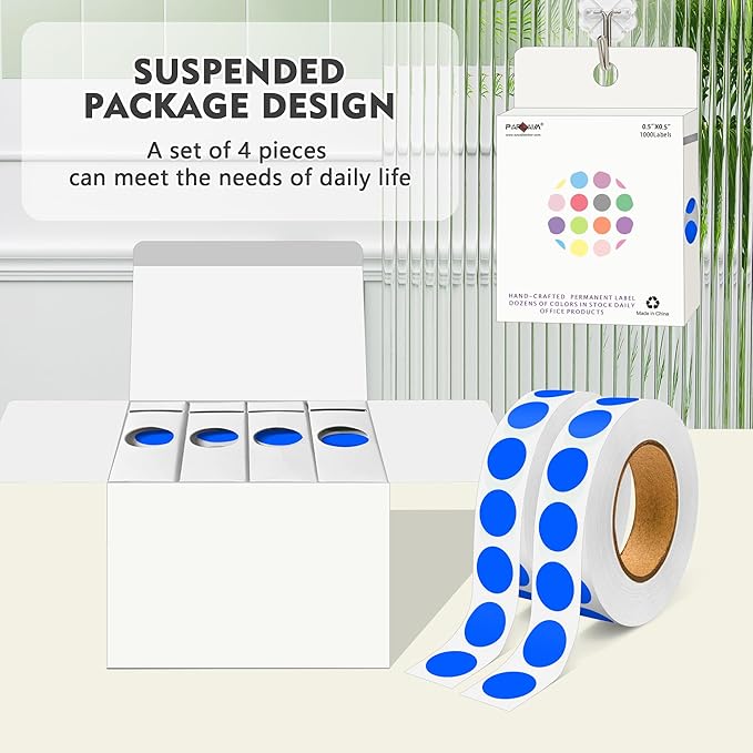 PARLAIM 4000 Pack Blue Dot Stickers, 1/2 inch Round Circle Label 4 Rolls Permanent Adhesive Color-Code Sticker Labels in Dispenser Box