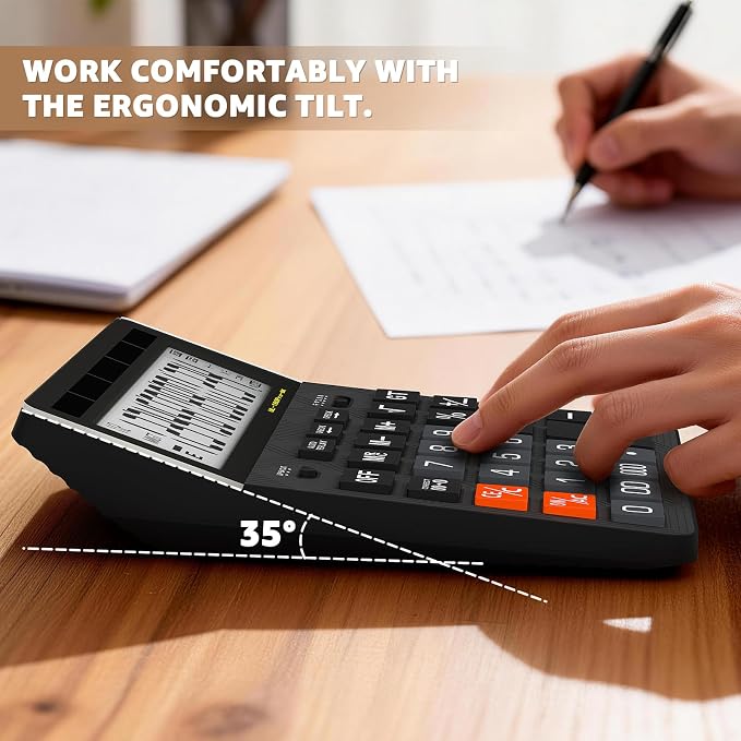 Calculators Desktop, 2026 Upgrade 14 Digit Large Size Calculator with 5-Inch LCD Display and Solar Power, Office Calculator for Desk (Black)