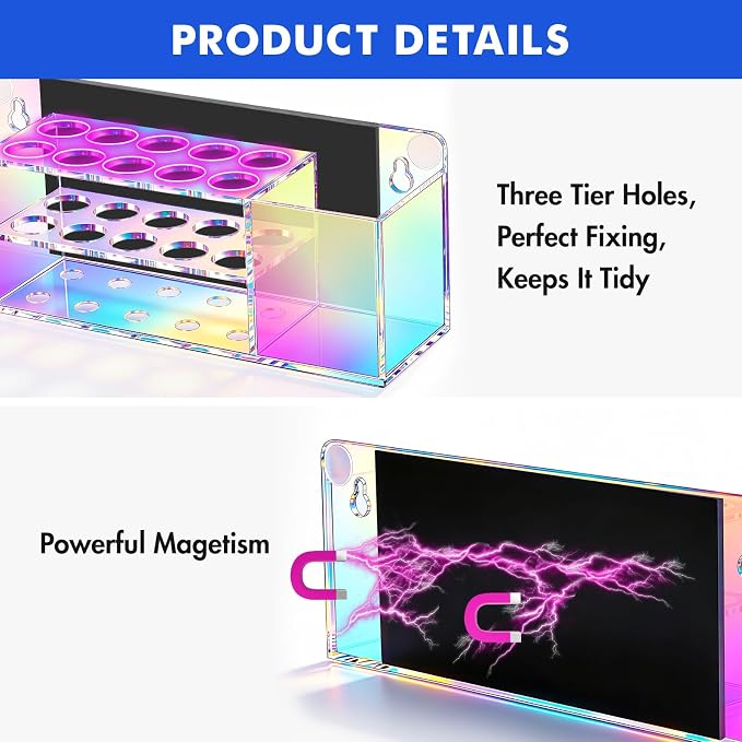 Wall Mounted Magnetic Dry Erase Marker Holder for White Board | Acylic Strong Magnet Pen Holder for Fridge&Refrigerator, Pencil Holder for Classroom, Office, Locker Organizer-Colorful