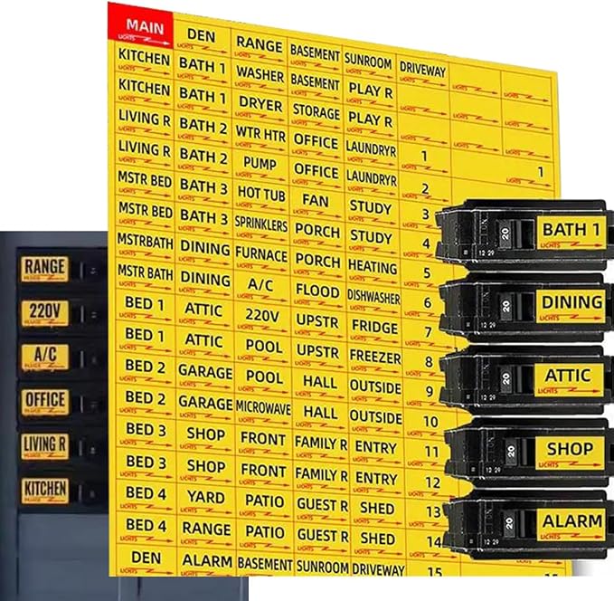 Circuit Breaker Labels, Breaker Box Electrical Panel Fuse Box Stickers, Easy Read and Install (Yellow)