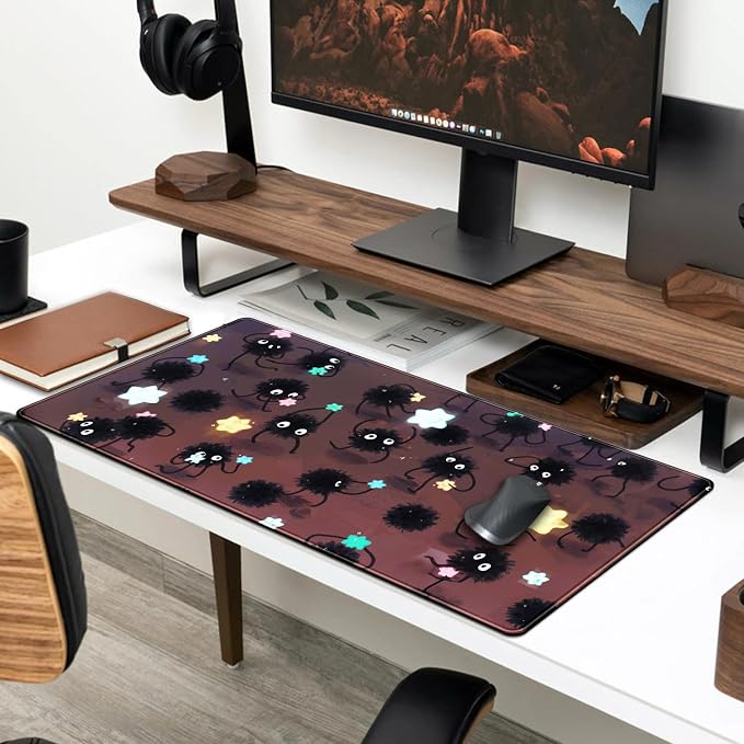 YKJWW Desk Pad Anime Black Pom Gaming Large Mouse Pad for Women Dask Mat | Desk Pad Office Decor Exclusive Beautiful Girls Mouse Pad Desktop with Stitched Edges Non-Slip Computer Mat 31.5x11.8In