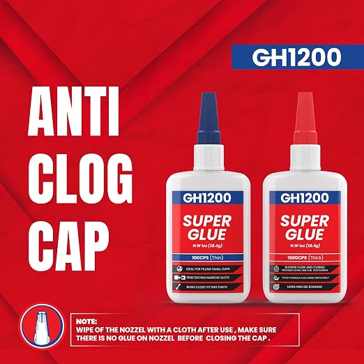 57 Grams (2 oz) 100/1500 CPS (Thin/Thick) Super Glue All Purpose with Anti Clog Cap. Ca Glue - Adhesive SuperGlue. Cyanoacrylate Glue for Hard Plastics, DIY Craft, Metal 1 Oz Each