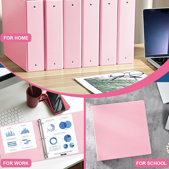 SUIN 2-Inch 3-Ring Binders with 2 Interior Pockets, Heavy Duty Clear View Presentation Binder Holds 425 Sheets Letter Size, Office School Home,6 Pack