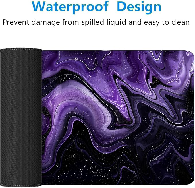Dark Purple Ripples Desk Pad Mouse Pad Black Purple Lines Large Gaming Mouse Mat with Stitched Edges,Non-Slip Waterproof Rubber Base Mous Mat Office Computer Keyboard Laptop Home 35.4"x15.7"