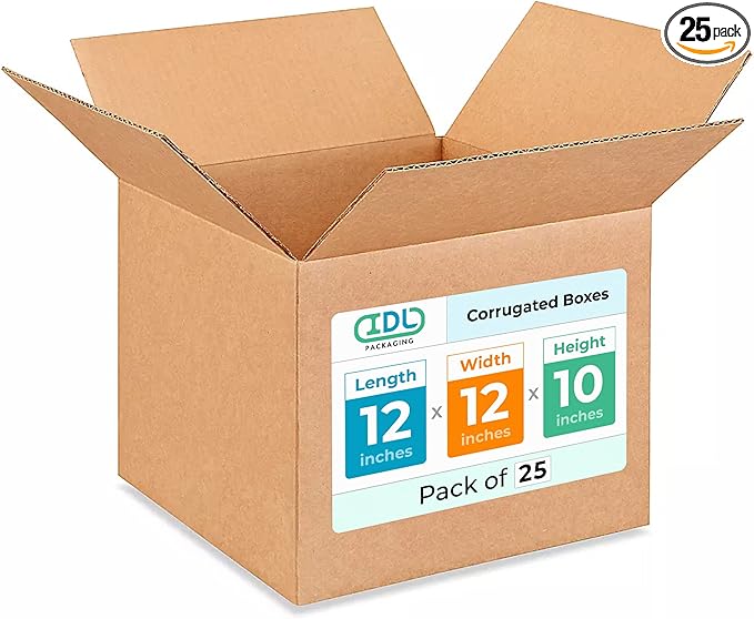 Medium Moving & Shipping Boxes 12"L x 12"W x 10"H (25-Pack) - Extra Strength 200 lb vs Regular - USA-Made Corrugated Cardboard Boxes - Packing Box for USPS, UPS, FedEx by IDL Packaging