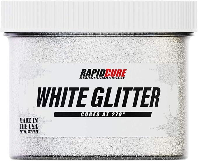 Rapid Cure® White Glitter Screen Printing Ink (8 oz.) - Silk Screen Ink for Fabric and Textiles, Non Phthalate Formula for Shirt Printing - Perfect Addition to Your Screen Printing Kit