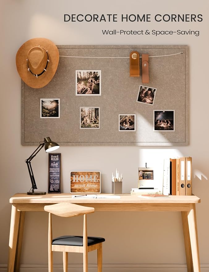 Fluxynara 59" x 35.4" Large Bulletin Board, Taupe | Cork Board Alternative with 24 Removable Adhesive Tabs, Foldable Felt Pin Board for Home, Office, Classroom & Dorm