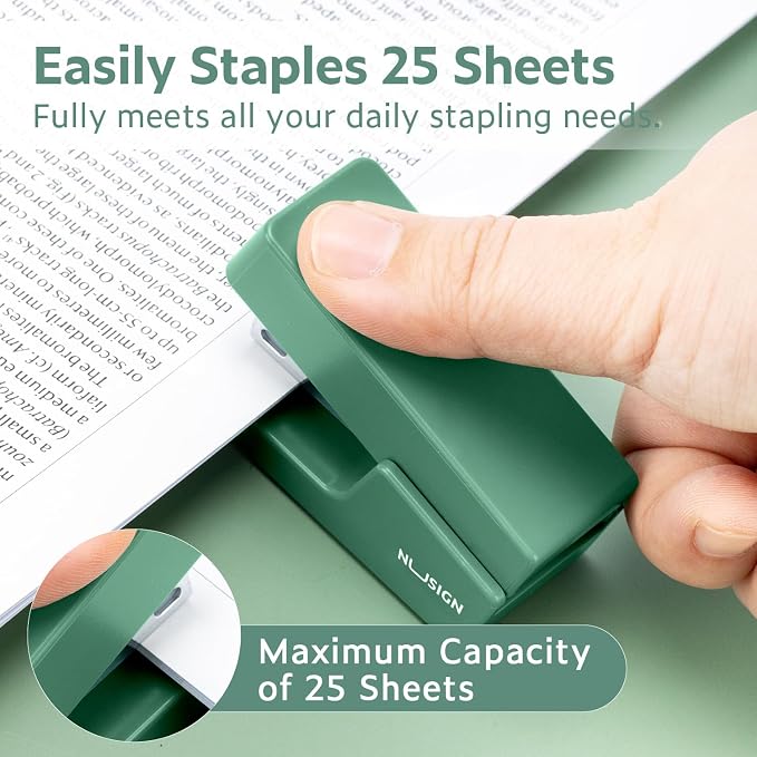 NUSIGN Mini Stapler with 830 Staples, Small Cute Desk Staplers, 25 Sheet Capacity, Green
