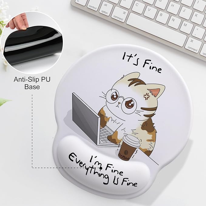Funny Cat Mouse Pad with Gel Wrist Support, Smooth Surface Ergonomic Mouse pad, Non-Slip Pain Relief Desk Mat for Gaming, Work & Office Desktop